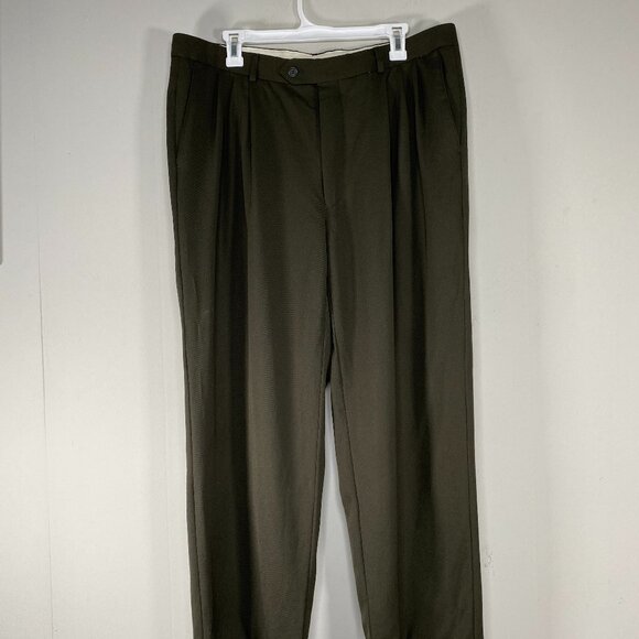 Paul Dione Other - Paul Dione 100% Worsted Wool Pleated Dress Pants Men's 36 Mid Rise Green Office